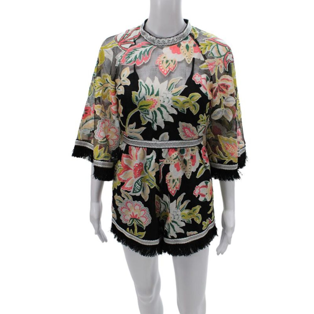 Alice McCall Women Black Floral Playsuit High Neck 3/4 Sleeve Size 2